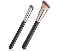 Lot de 2 pinceaux anti-cernes Kabuki coudés à tête ronde en fibre non marquante pour application de précision du maquillage, liquides, crèmes, poudres, contouring, estompage, mise en évidence