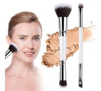 Lot de 2 pinceaux de maquillage 2 en 1 pour fond de teint, fard à joues, pinceau à double extrémité, pinceau estompeur pour sculpter, surligner, crème de contour, blush, fond de teint liquide,