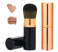 Lot de 2 pinceaux de maquillage rétractables Kabuki avec couvercle, pinceau de maquillage pour crème liquide, fond de teint, poudre, pinceau estompeur professionnel pour femme (doré et noir)