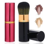 Lot de 2 pinceaux de maquillage rétractables Kabuki - Petit pinceau portable de voyage ultra doux et à poils fins - Avec housse pour poudre bronzante, polissage, surligneur, poudre sans défaut