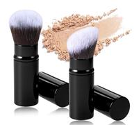 Lot de 2 pinceaux de maquillage rétractables Kabuki - Pour fond de teint de voyage - Mini pinceaux de maquillage pour blush, protection solaire, bronzant, polissage, anti-cernes, surligneur