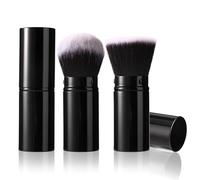Lot de 2 Pinceaux de Voyage Kabuki pour le Visage, Pinceau de Maquillage Rétractable Pinceau Portable pour Fond de Teint Poudre Crème Solaire Cheveux Noirs et Blancs (Tête Plate + Tête Ronde)