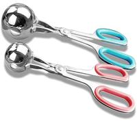 Lot de 2 pinces à boulettes de viande en acier inoxydable avec poignées antidérapantes amovibles - Pelle à nourriture antiadhésive pour boulettes de viande, cake pops, pâte à biscuits, crème glacée et