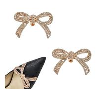 Lot de 2 pinces à chaussures à nœud amovibles en strass - Accessoires de chaussures tendance pour talons hauts et chaussures plates, doré, Taille unique