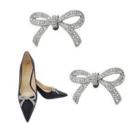 Lot de 2 pinces à chaussures à nœud amovibles en strass - Accessoires de chaussures tendance pour talons hauts et chaussures plates, Argenté, Taille unique