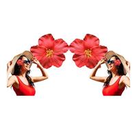 Lot de 2 pinces à cheveux à fleurs hawaïennes rouges pour femmes et filles - Accessoire de cheveux pour danseuse de mariage, fête de plage