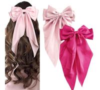 Lot de 2 pinces à cheveux avec grand nœud - Pinces à cheveux françaises douces et soyeuses avec un long ruban de satin - Parfaites comme nœud rose, nœud pour cheveux et accessoires pour cheveux