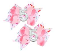 Lot de 2 pinces à cheveux d'anniversaire avec nœud en perles pour bébé fille - Lot de 2 pinces à cheveux rose doux numéro 5 fabriquées en nombreuses petites perles pour 5e anniversaire - Décorations