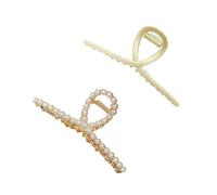 Lot de 2 pinces à cheveux dorées mates pour femme : grandes pinces en métal avec perles pour cheveux épais - Pinces de crabe antidérapantes et barrettes croisées solides