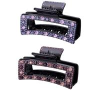 Lot de 2 pinces à cheveux en acrylique avec strass pour femme - Style vintage - Grandes pinces à cheveux en plastique - Élégantes - Avec forte tenue pour cheveux fins et épais - Accessoires de fête de