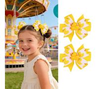 Lot de 2 pinces à cheveux en forme de canard jaune avec ruban blanc et jaune - Pinces crocodiles mignonnes de dessin animé - Accessoires pour cheveux pour anniversaire, vacances, rentrée scolaire
