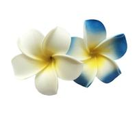 Lot de 2 pinces à cheveux en forme de fleur de frangipanier hawaïen de 7 cm et barrettes à tête en mousse pour fête de plage, accessoires pour cheveux (blanc + bleu)
