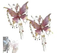 Lot de 2 pinces à cheveux en forme de larmes de papillon et de perles pour coiffures, ailes mobiles 3D, grandes pinces à cheveux en forme d'aile de fée, élégante barrette pour fête au quotidien (rose)