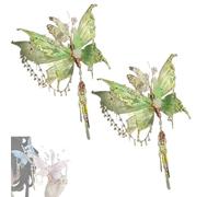Lot de 2 pinces à cheveux en forme de larmes de papillon et de perles pour coiffures, ailes mobiles 3D, grandes pinces à cheveux en forme d'aile de fée, barrette élégante pour fête au quotidien (vert)