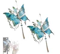 Lot de 2 pinces à cheveux en forme de larmes de papillon et de perles pour coiffures, ailes mobiles 3D, grandes pinces à cheveux en forme d'aile de fée, élégante barrette pour fête au quotidien (bleu)