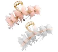 Lot de 2 pinces à cheveux en forme de papillon, jolies pinces à cheveux avec perles et strass, élégantes pinces roses et blanches, grandes barrettes papillon pour cheveux épais ou fins, faites à la