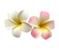 Lot de 2 pinces à cheveux en plumeria hawaïen, 7 cm, accessoires pour cheveux de plage, mariage, fleurs en mousse avec poignée (blanc et rose)