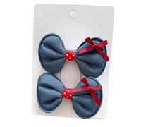 Lot de 2 pinces à cheveux en tissu avec nœud papillon en denim, mignon et mignon, mini accessoires pour cheveux faits à la main