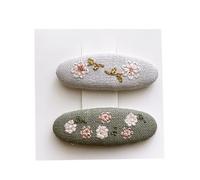 Lot de 2 pinces à cheveux en tissu brodées avec de jolies fleurs - Accessoires pour cheveux faits à la main - Fleurs vertes