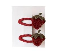 Lot de 2 pinces à cheveux en tissu, fleurs de fraises en peluche, adorables mini accessoires pour cheveux faits à la main, rouge