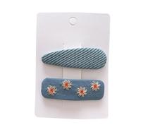 Lot de 2 pinces à cheveux en tissu, joli et mignon, bleu denim, mini accessoires pour cheveux faits à la main, bleu E