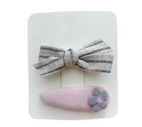 Lot de 2 pinces à cheveux en tissu, jolie couleur grise et rose, mini accessoires de cheveux faits à la main avec nœud papillon fleur