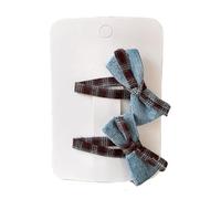 Lot de 2 pinces à cheveux en tissu, marron, bleu, mignons, mini accessoires pour cheveux faits à la main, couleur E