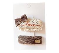 Lot de 2 pinces à cheveux en tissu, nœud en dentelle marron, mignon et mignon, mini accessoires de cheveux faits à la main à pois