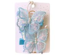Lot de 2 pinces à cheveux en tissu, papillons brillants, mignons et mignons, mini accessoires pour cheveux faits à la main, bleu