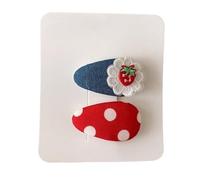 Lot de 2 pinces à cheveux en tissu vintage à pois rouges, jolis et mignons, mini accessoires pour cheveux faits à la main, fleurs de fraisier