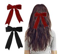 Lot de 2 pinces à cheveux en velours avec nœud pour femme - Grandes barrettes vintage pour fête - Cadeaux pour filles et femmes (noir et rouge)
