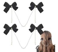 Lot de 2 pinces à cheveux en velours avec nœud pour queue de cheval, chaîne à pampilles et perles, petites pinces à cheveux mignonnes en forme d'alligator