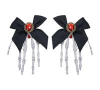 Lot de 2 pinces à cheveux gothiques | Accessoires de cheveux d'Halloween | Lot de 2 nœuds en forme de tête de mort avec pierre rouge pour femmes filles anniversaire, mascarade, cosplay, fête, mariage