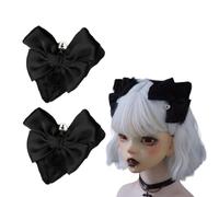 Lot de 2 pinces à cheveux gothiques Lolita avec nœud noir en peluche et oreilles de chat pour femmes et filles - Accessoires à cheveux pour cosplay, Halloween, fête, thé