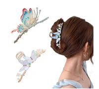 Lot de 2 pinces à cheveux papillon Kraeoke colorées - Pinces à cheveux mignonnes - En métal - Grande pince à cheveux (combinaison 4)