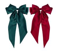 Lot de 2 pinces à cheveux surdimensionnées avec nœud géant - Pinces à cheveux longues en ruban - Épingles à cheveux avec nœud papillon - Rouge vin et vert
