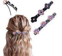 Lot de 2 pinces à cheveux tressées avec pierre de cristal étincelante, 2025 en tissu satiné avec strass et trèfle à quatre feuilles pour coiffer, pinces à cheveux pour femmes et filles, couleur A