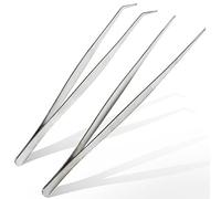 Lot de 2 pinces à épiler courbées - 25 cm - En acier inoxydable - Professionnelles - Antidérapantes - Pour animaux de compagnie aquatiques, corails, travaux manuels, réparation de cuisine