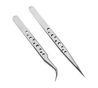 Lot de 2 pinces à épiler droites et incurvées pour extensions de cils individuelles 3D 5D