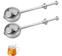 Lot de 2 pinces à thé pour thé en vrac - Boule à thé avec poignée télescopique en acier inoxydable 304 - Pince à thé - Infuseur à thé - Plumeau en acier inoxydable - Sucre, farine, épices, poudre de