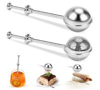 Lot de 2 pinces à thé pour thé en vrac - Boule à thé avec poignée télescopique en acier inoxydable 304 - Pince à thé - Infuseur à thé - Plumeau en acier inoxydable - Sucre, farine, épices