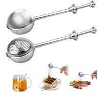 Lot de 2 pinces à thé pour thé en vrac - Boule à thé avec poignée télescopique en acier inoxydable 304 - Pince à thé - Infuseur à thé - Plumeau en acier inoxydable - Sucre, farine, épices, poudre de