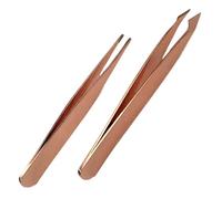 Lot de 2 pinces compactes - Mini pince à épiler inclinée et pointue multifonction - Écharde de sourcils, poils du visage, épines incarnées, kit de premiers soins - Professionnel en acier inoxydable or