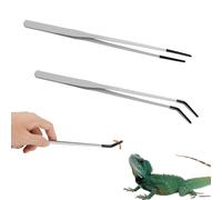 Lot de 2 pinces d'alimentation en acier inoxydable pour reptiles avec embouts en caoutchouc, 25,4 cm droites et 26,7 cm incurvées pour dragons barbu, fournitures de terrarium, accessoires d'aquarium