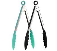 Lot de 2 pinces de cuisine en silicone avec embouts en silicone pour barbecue, buffet, salade, four à glace, noir et vert