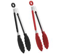 Lot de 2 pinces de cuisine en silicone pour griller, cuisiner et servir | Pince de cuisine résistante à la chaleur pour poêles antiadhésives | Ustensiles de cuisine en acier inoxydable sans BPA - Noir