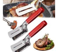 Lot de 2 pinces de gril en acier inoxydable de 25,4 cm - Double spatule anti-brûlure à poignée étendue, pince à fente pour retourner le steak, le poisson, le pain, la pizza et le barbecue (2 pièces)