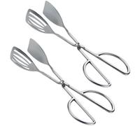 Lot de 2 pinces de service alimentaires en acier inoxydable, 26 cm, poignées en ciseaux avec têtes en forme de cuillère, utilisation à une seule main, pince creuse à fentes, pour cuisine
