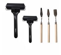 Lot de 2 pincettes en caoutchouc souple avec 3 spatules, rouleau de colle en caoutchouc pour impression, bloc de peinture, tampon, collage, papier peint et loisirs créatifs, 6,1 cm et 10,2 cm