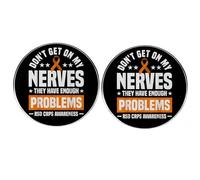 Lot de 2 pin's en alliage orange avec inscription « Don't get on my nerves they have enough problems » pour sensibilisation à la nervosité RSD CRPS, 3cm(1.2"), Métal, Pas de gemme